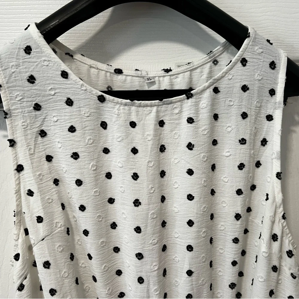 Unbranded Women XL White/Black Polka Dot Maxi Dress Sleeveless Pockets Lined